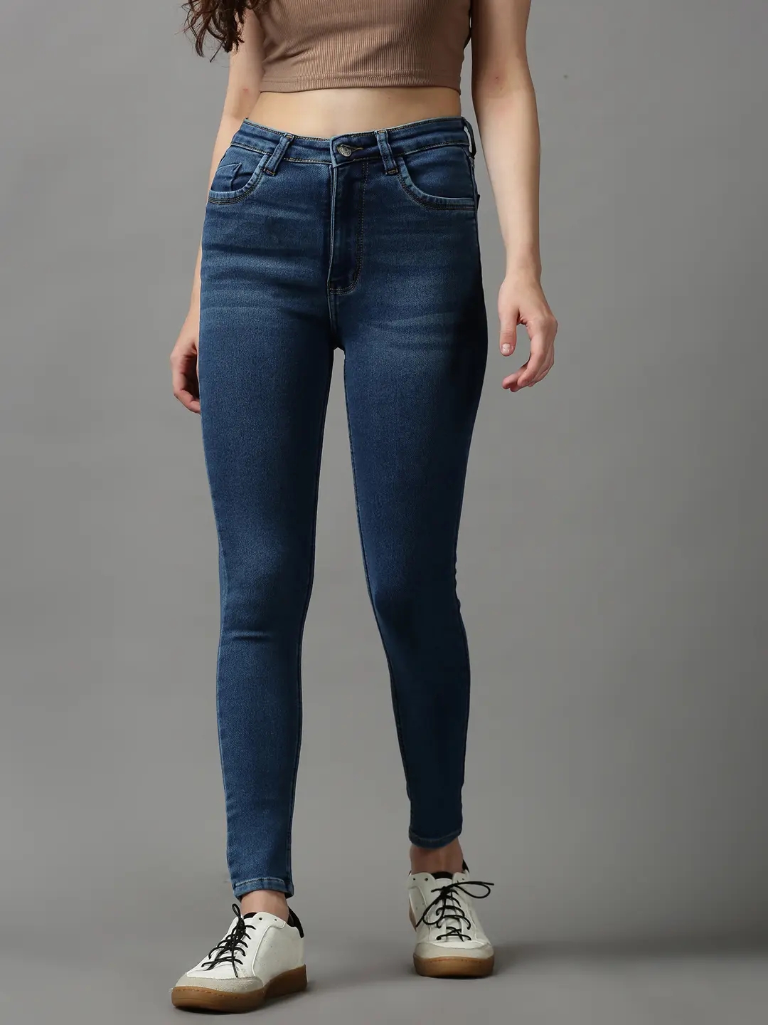 Women's Blue Denim Solid Jeans