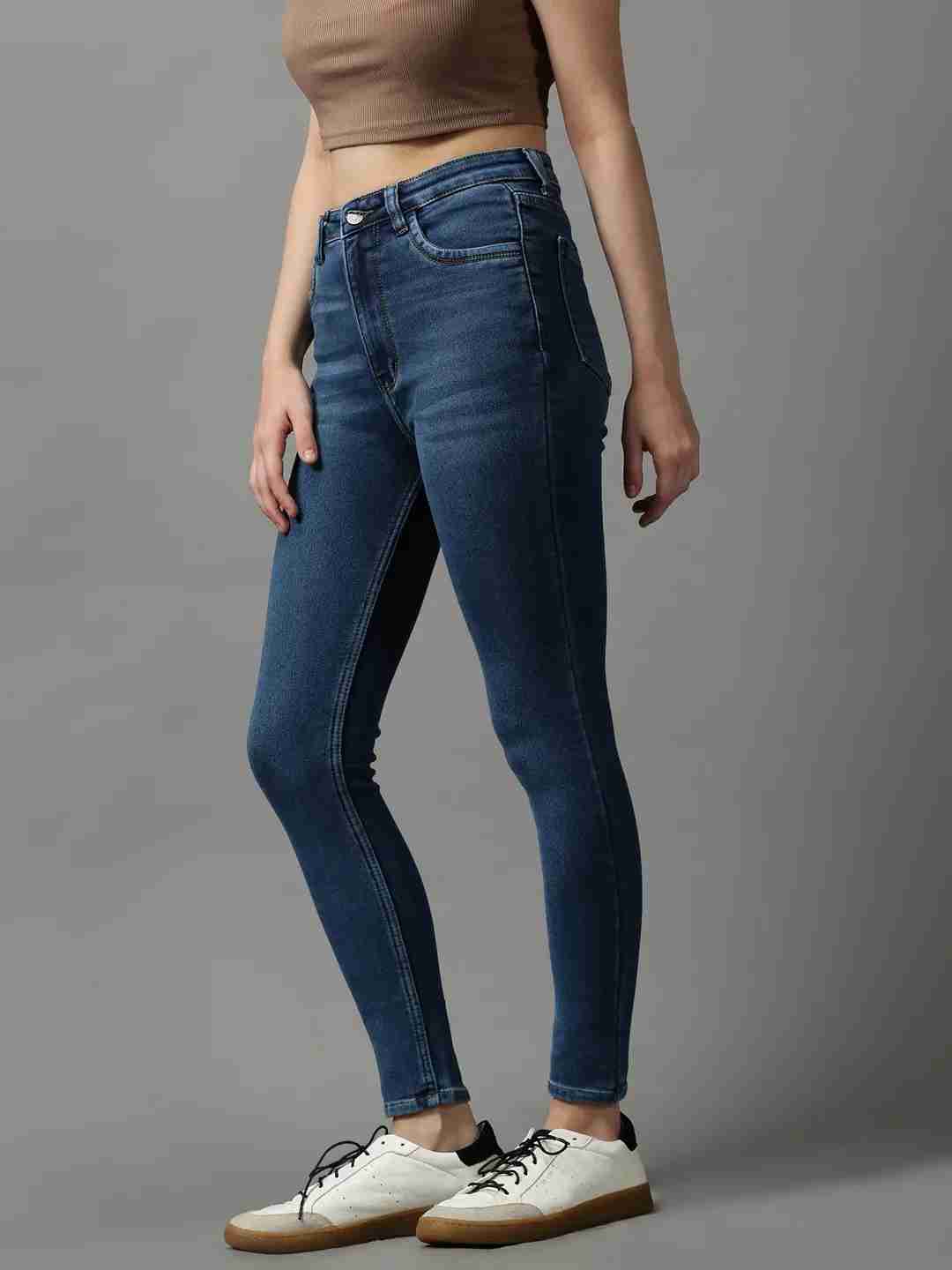 Women's Blue Denim Solid Jeans