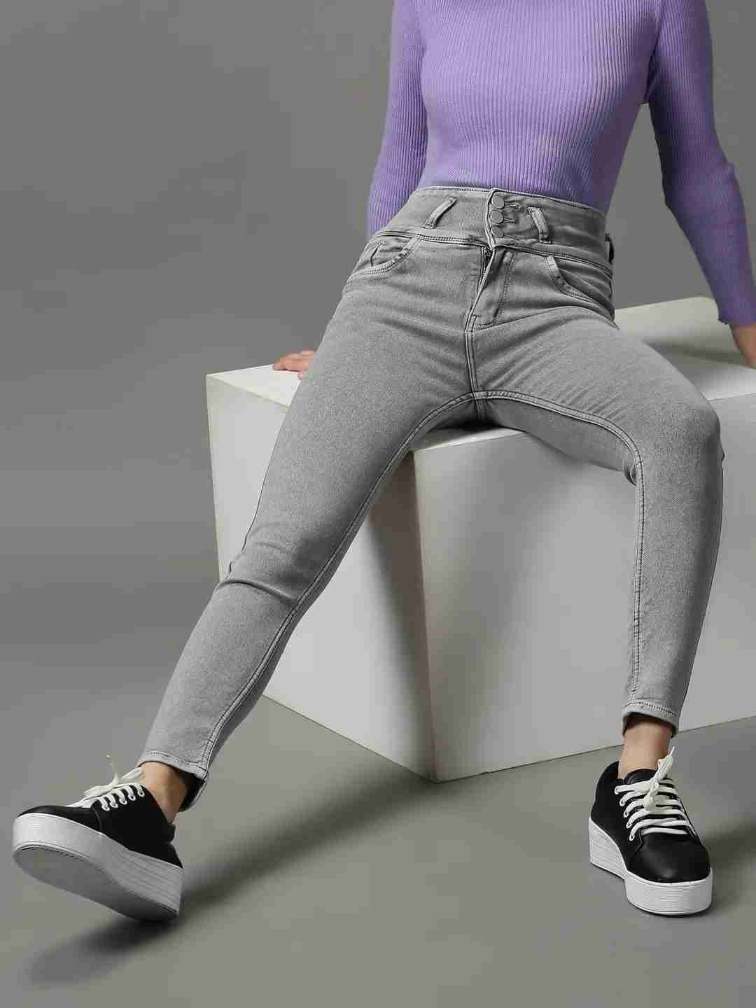 Women's Grey Denim Solid Jeans
