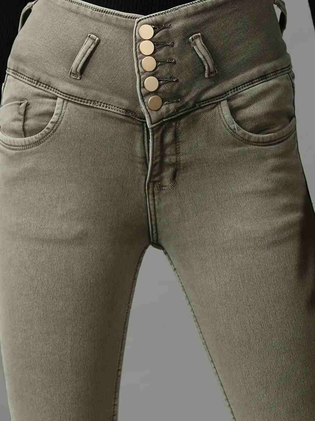 Women's Green Denim Solid Jeans
