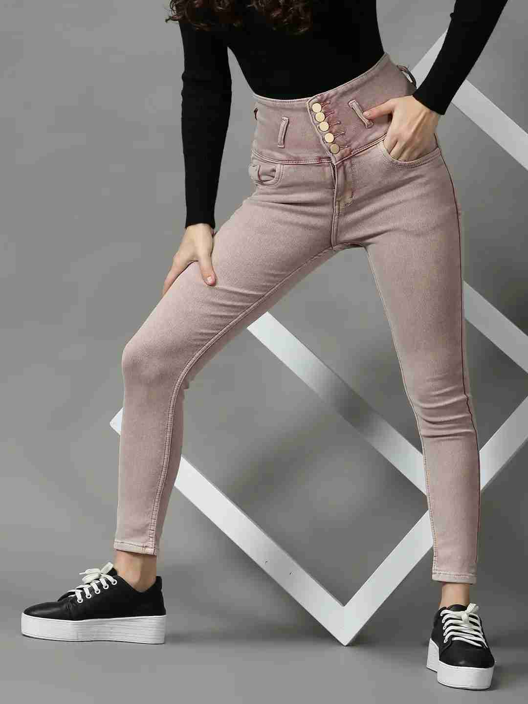 Women's Pink Denim Solid Jeans