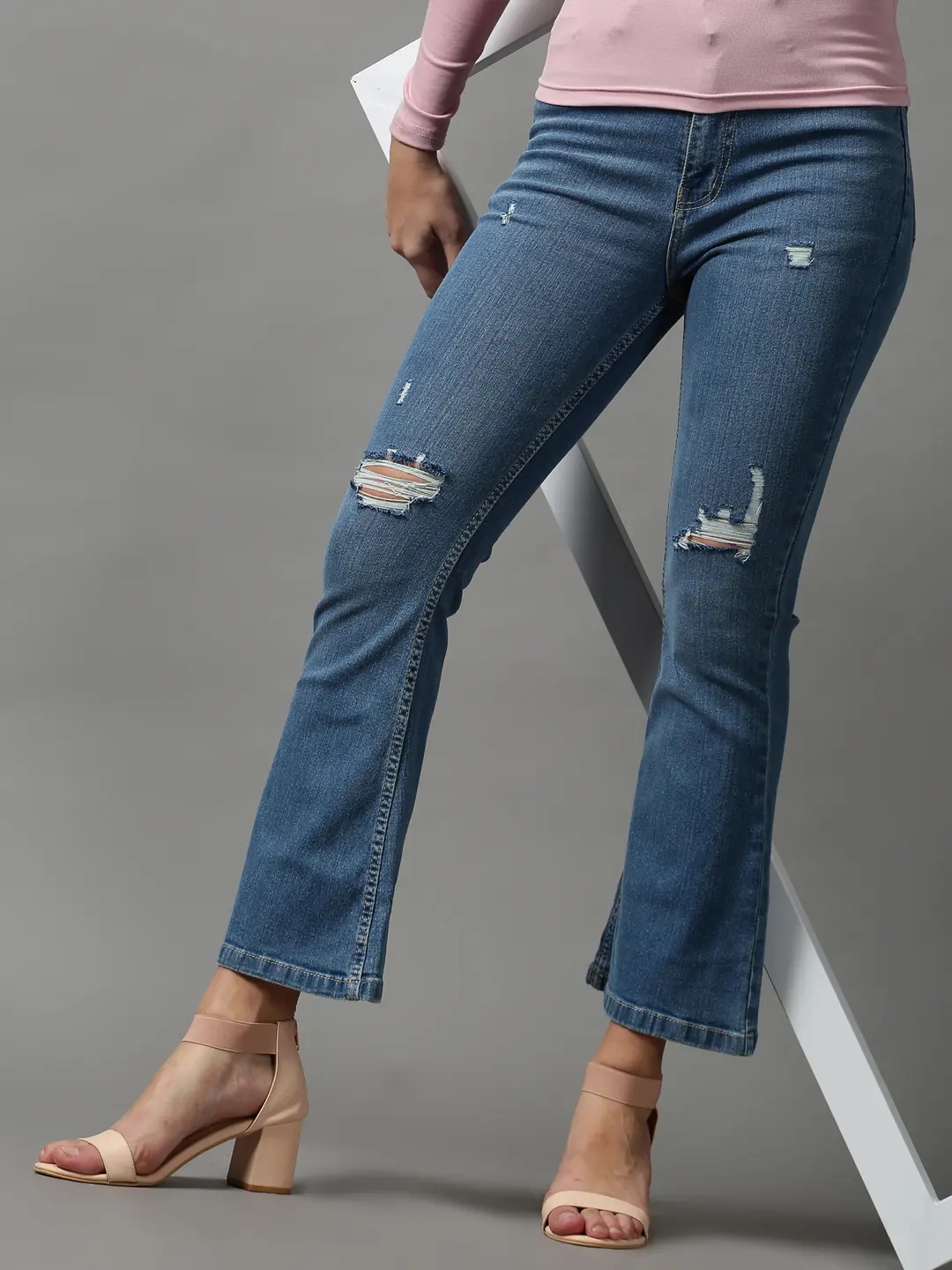 SHOWOFF Women's Mildly Distressed Bootcut Blue Denim Jeans