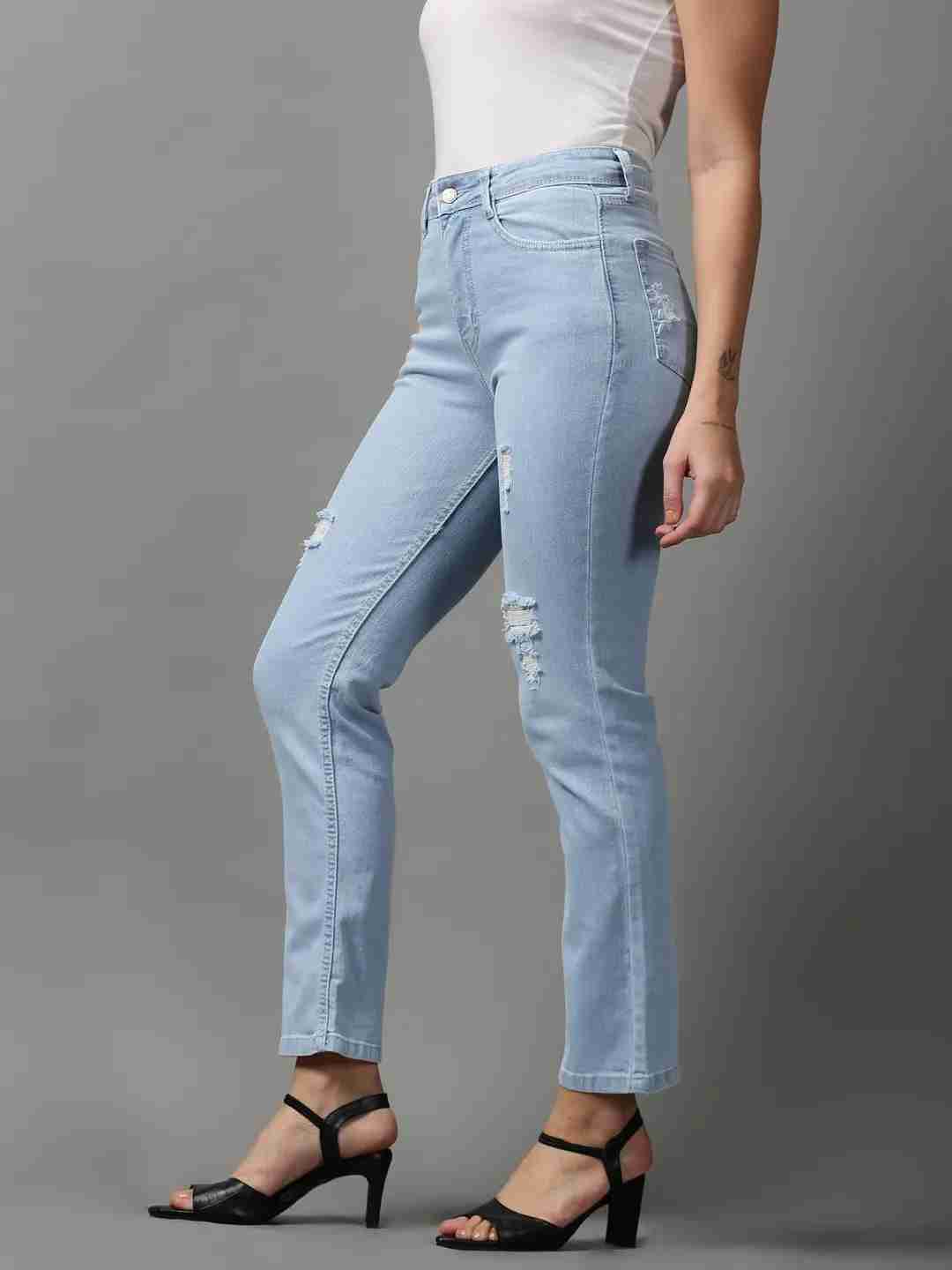 Women's Blue Denim Solid Jeans