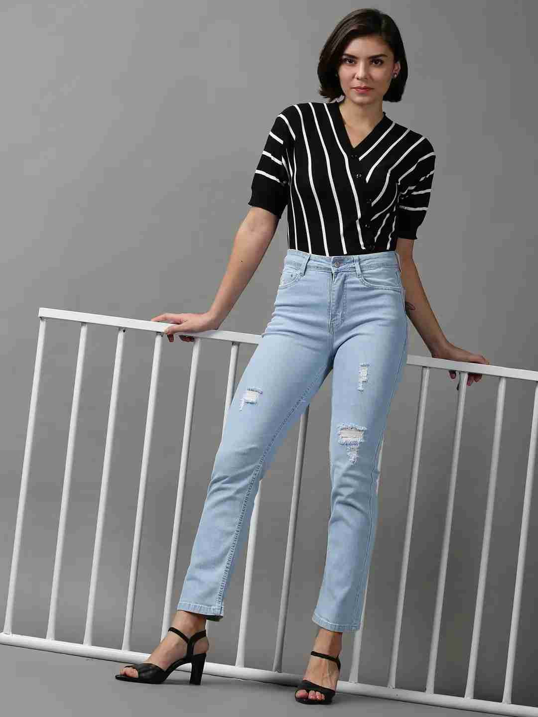 Women's Blue Denim Solid Jeans