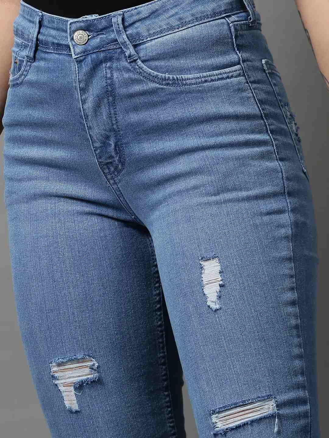 Women's Blue Denim Solid Jeans