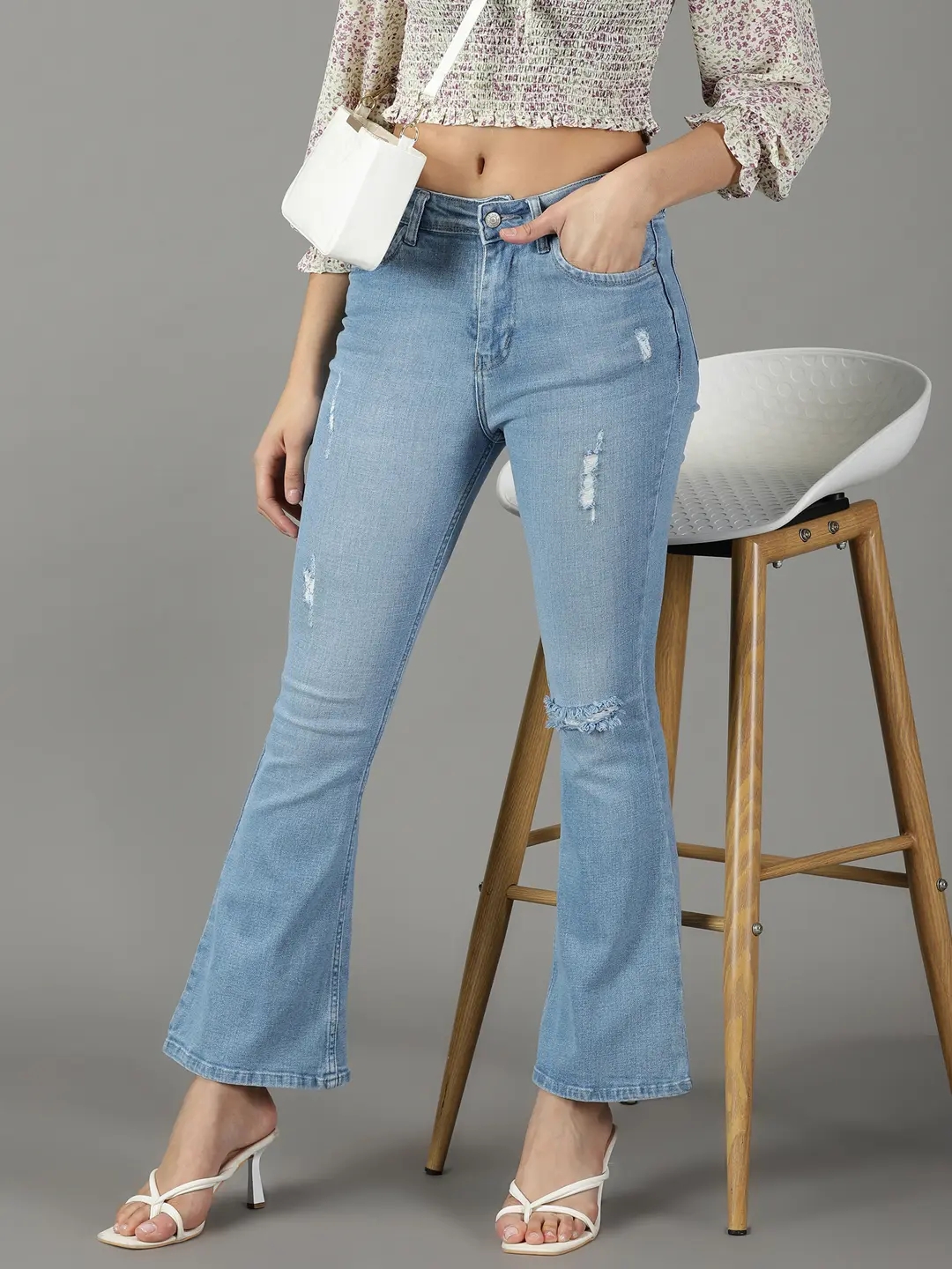 Showoff | SHOWOFF Women's Stretchable Mildly Distressed Blue Bootcut Jeans