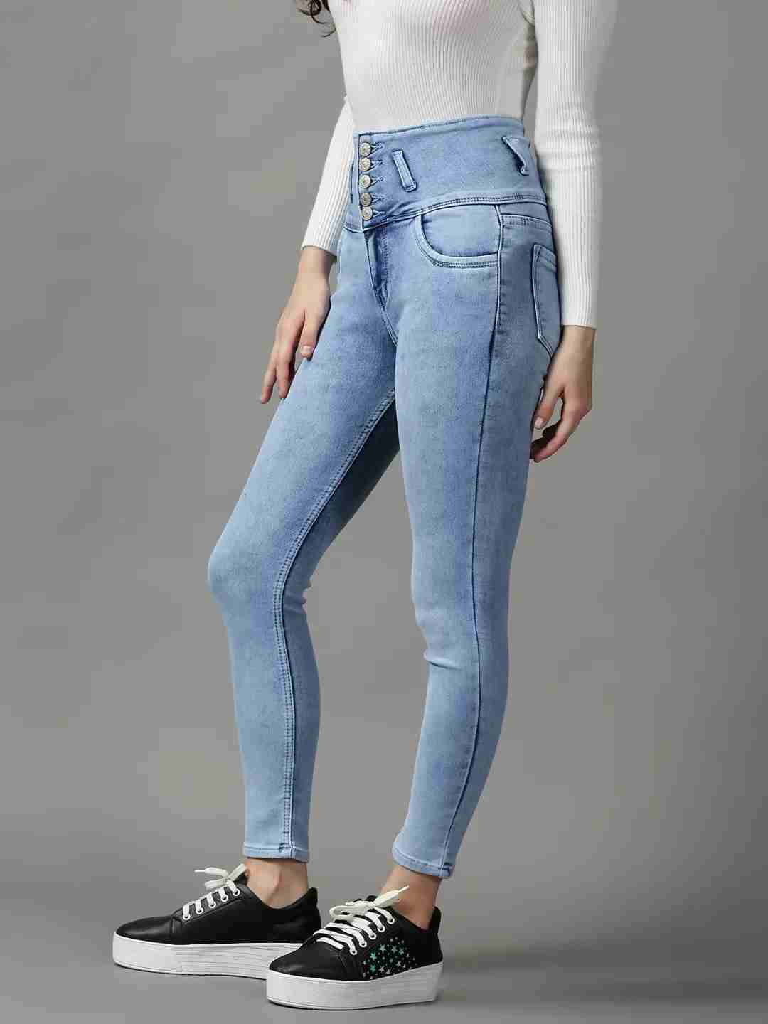 Women's Blue Denim Solid Jeans