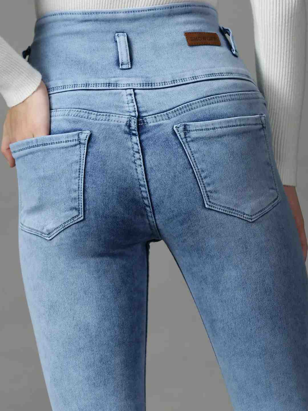 Women's Blue Denim Solid Jeans