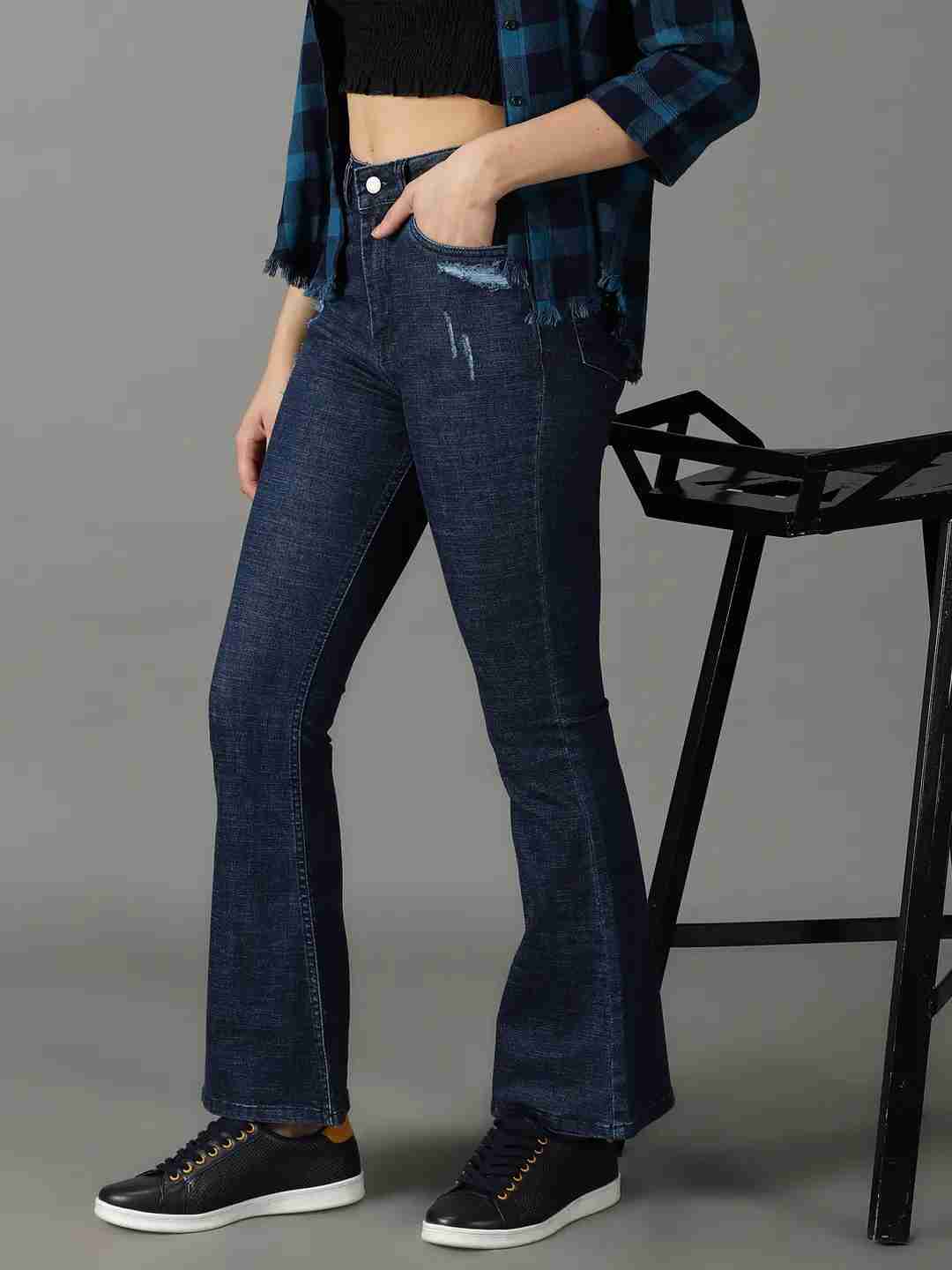 Showoff | SHOWOFF Women's Stretchable Mildly Distressed Navy Blue Regular Fit Jeans