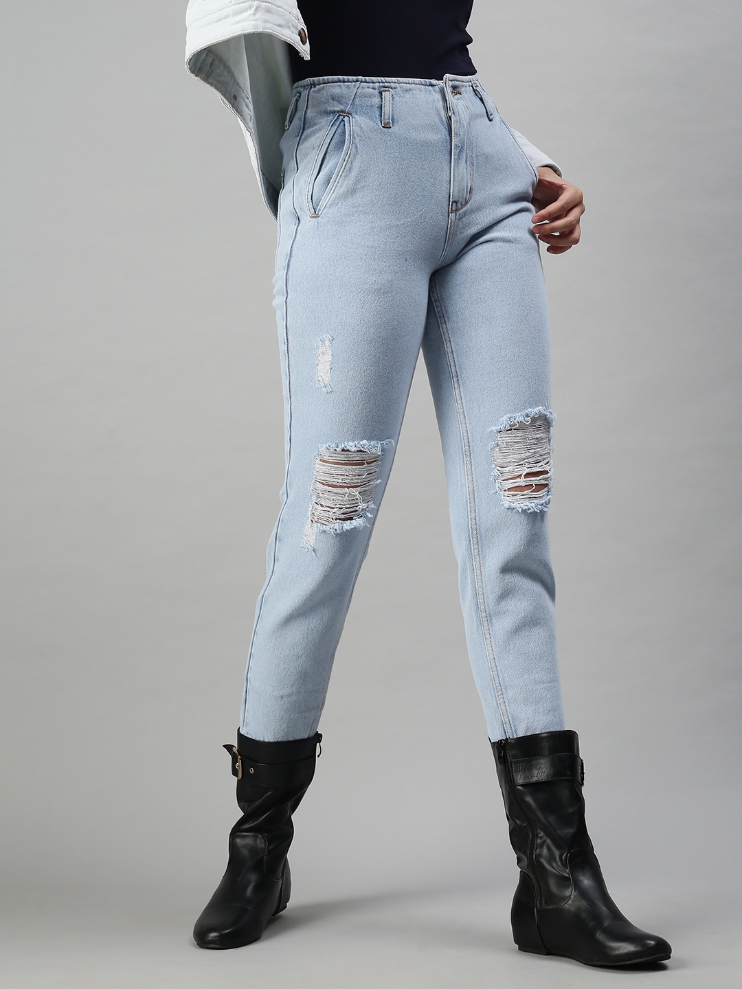 Women's Blue Denim Ripped Jeans