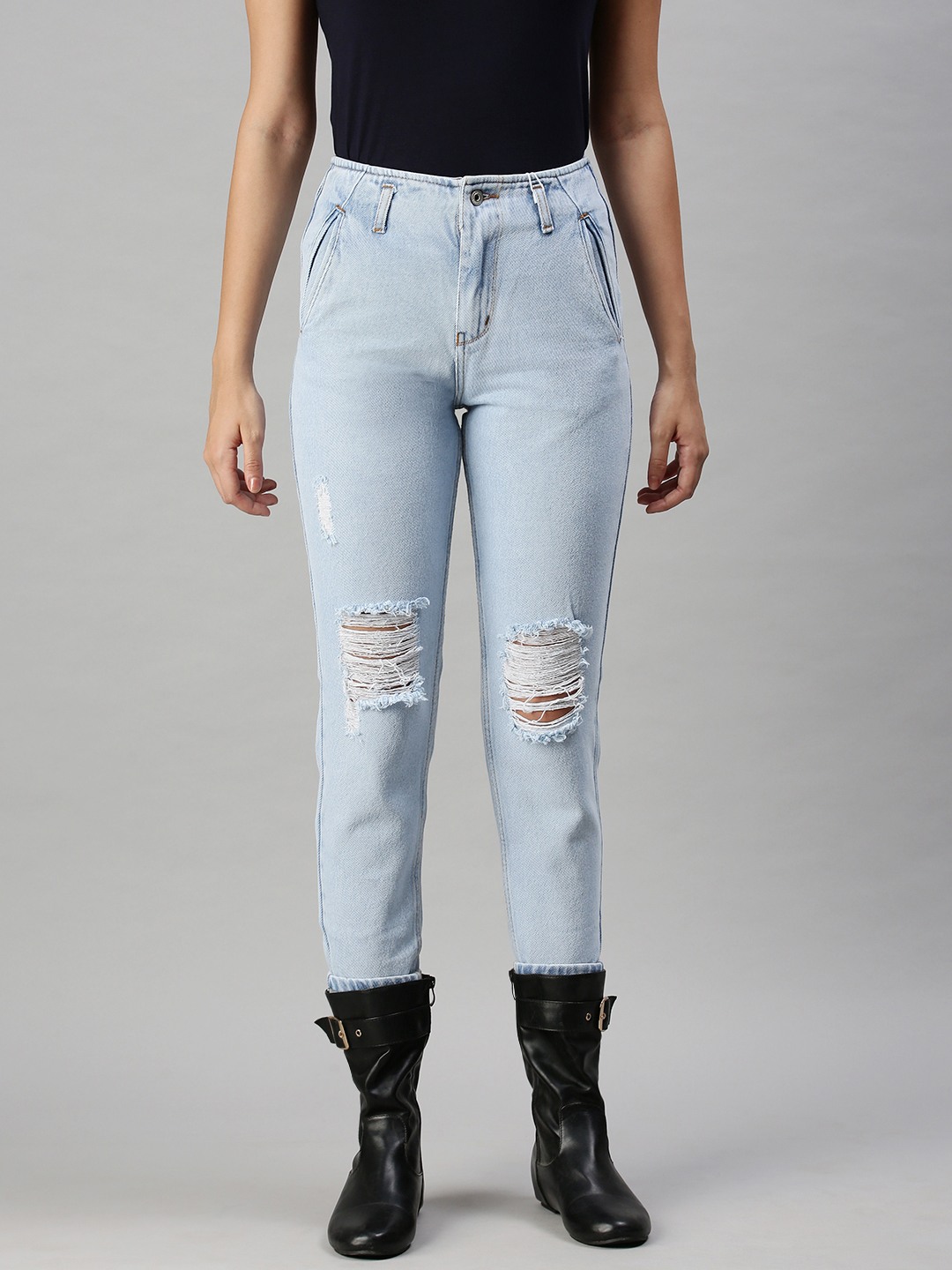 Women's Blue Denim Ripped Jeans