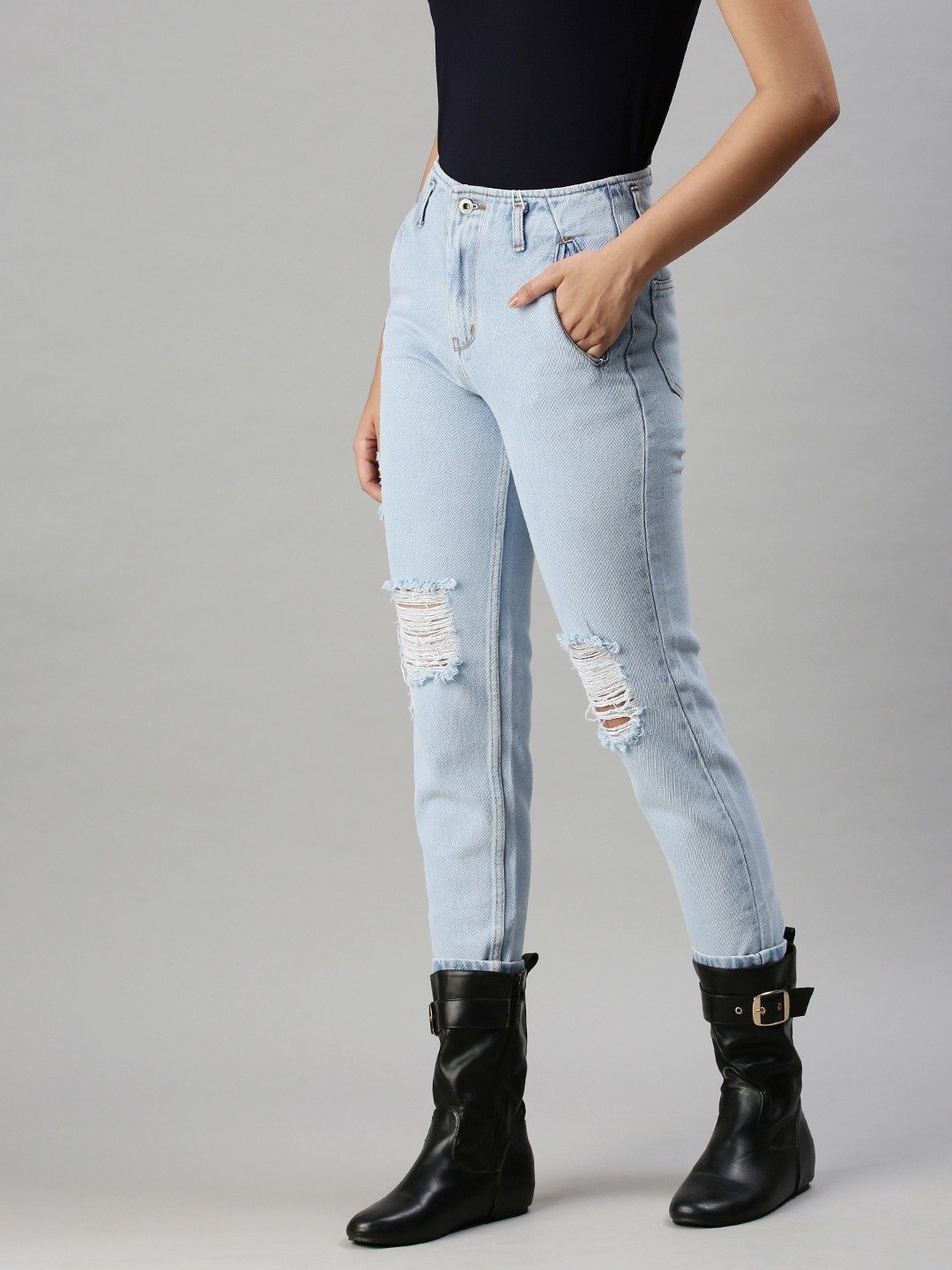 Women's Blue Denim Ripped Jeans