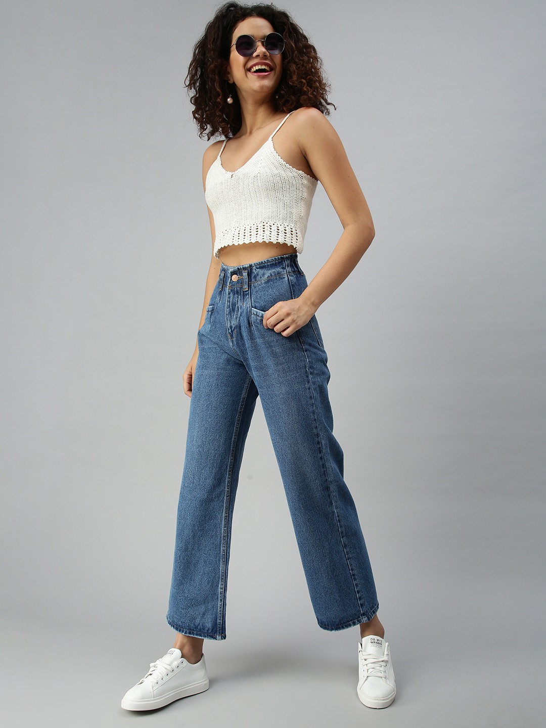 Women's Blue Cotton Solid Jeans