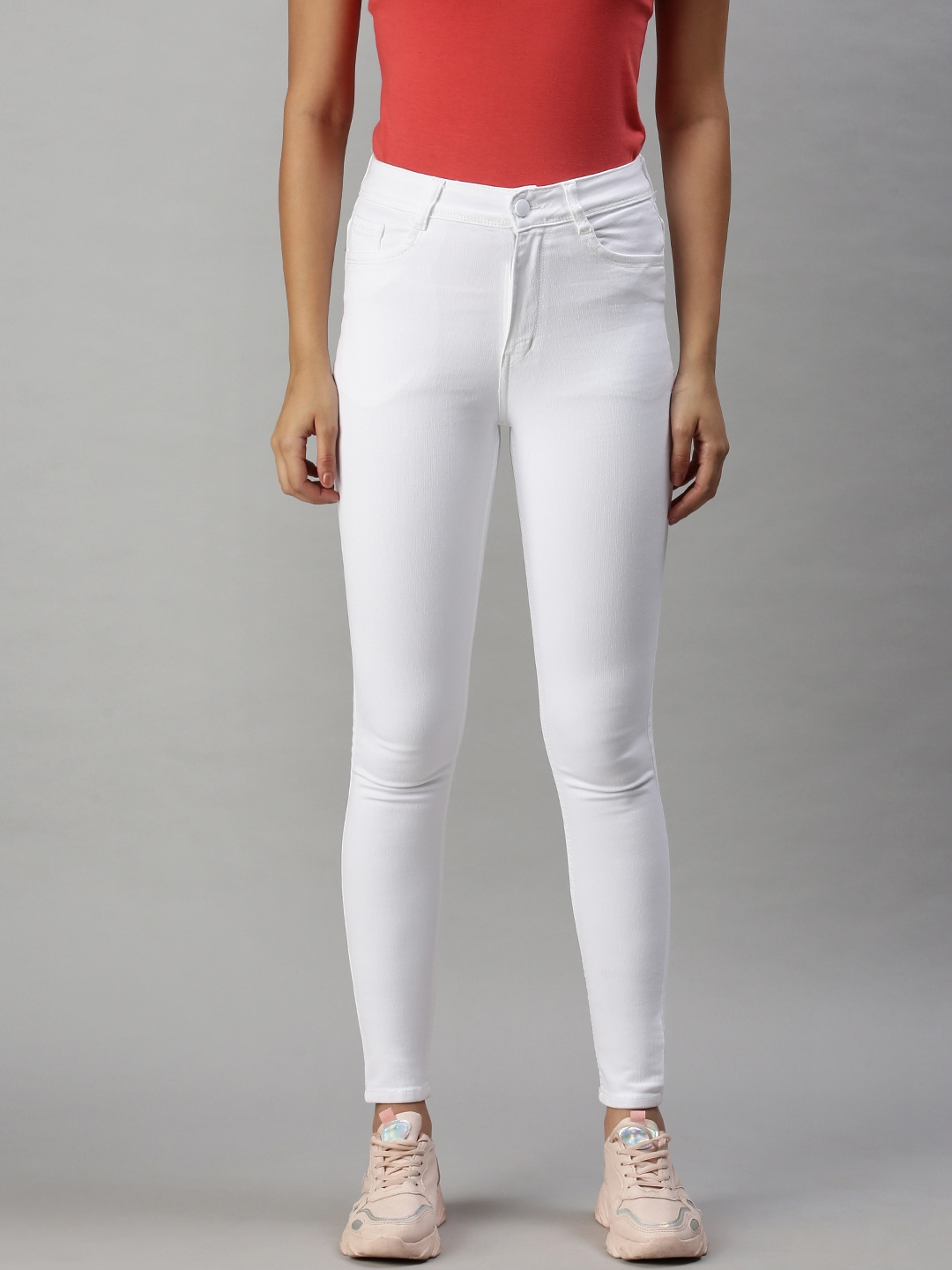 SHOWOFF Women's Casual Skinny Fit High-Rise White Jeans