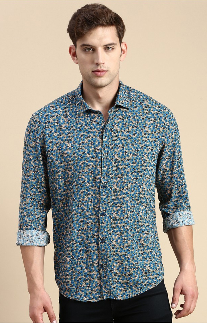 SHOWOFF Men's Spread Collar Multi Slim Fit Printed Shirt