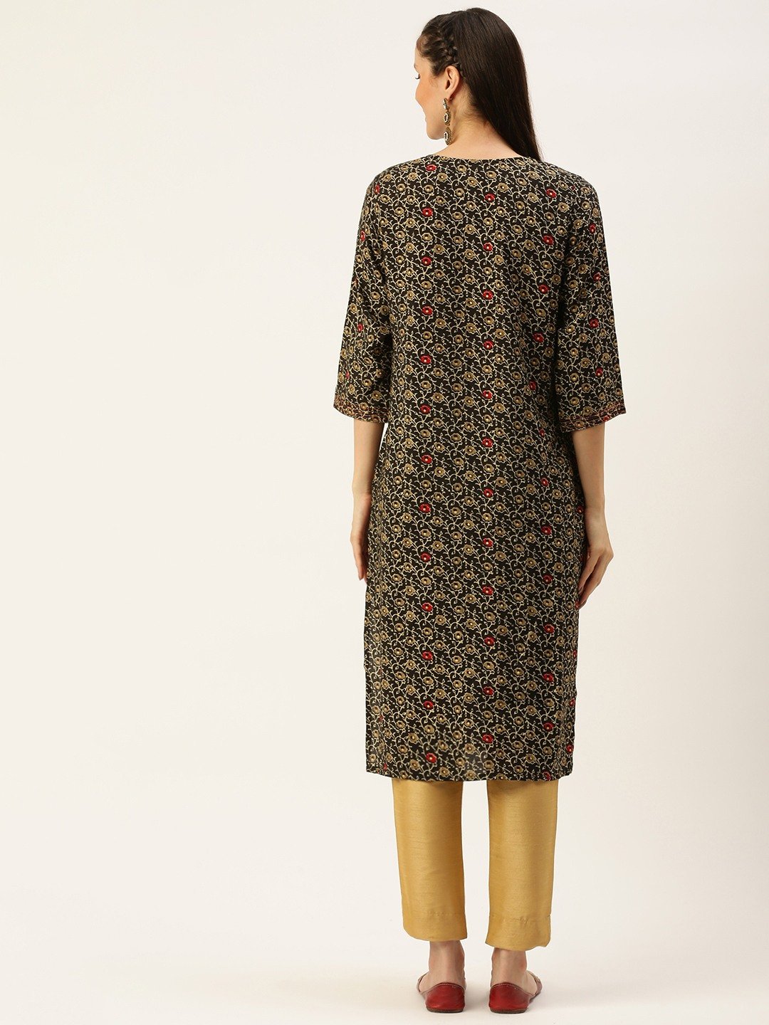 Women's Brown Cotton Printed Comfort Fit Kurtas