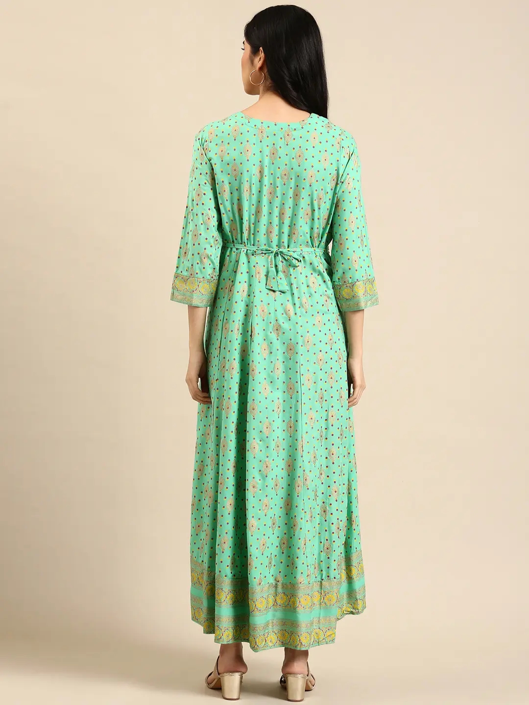 Women's Green Polyester Printed Comfort Fit Kurtas