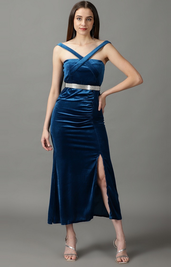SHOWOFF Women's Bodycon Teal Solid Maxi Dress
