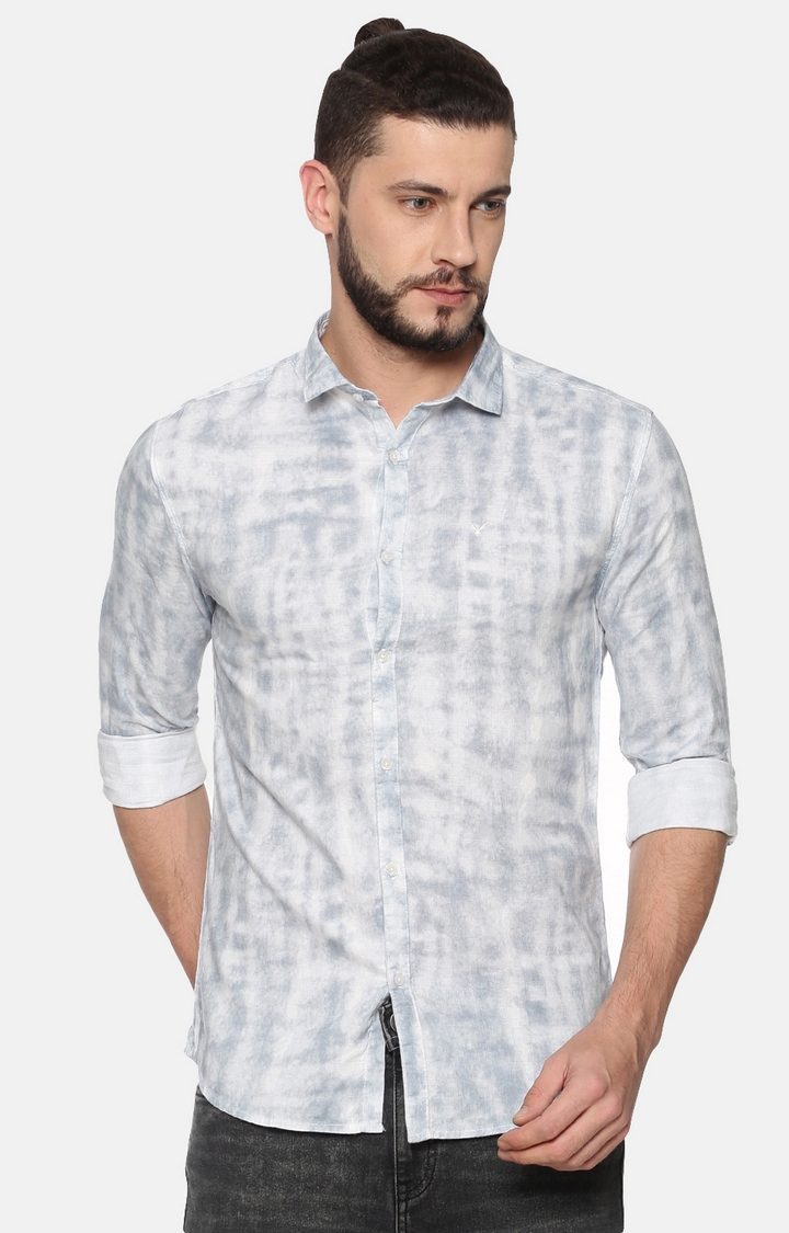 Showoff Mens Cotton Casual Grey Printed Shirt