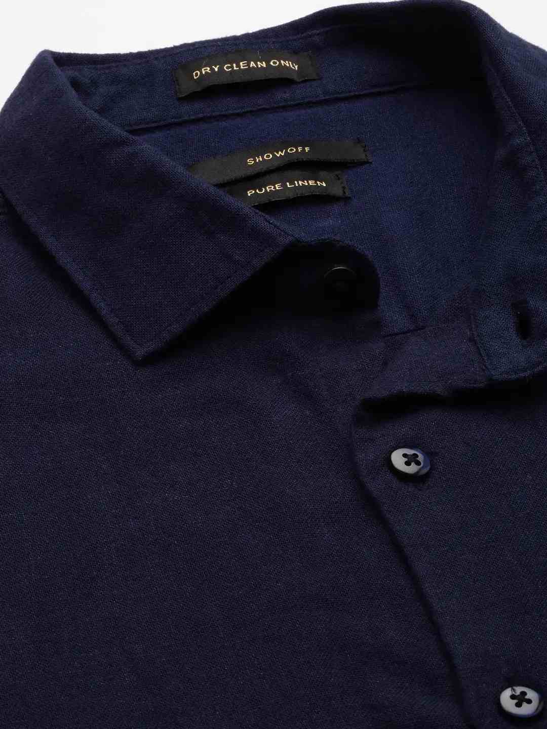 SHOWOFF Men's Spread Collar Navy Blue Solid Shirt