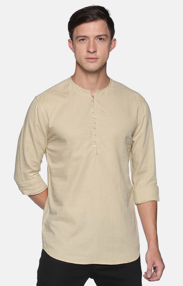 Showoff Men's Lenin Casual Beige Solid Slim Fit Kurta