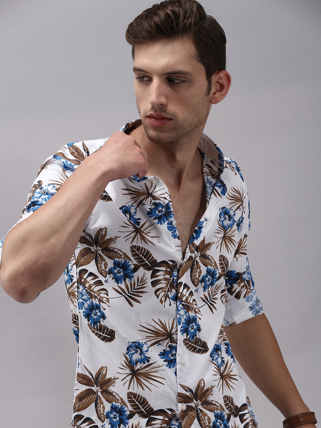 Men's White Cotton Printed Casual Shirts