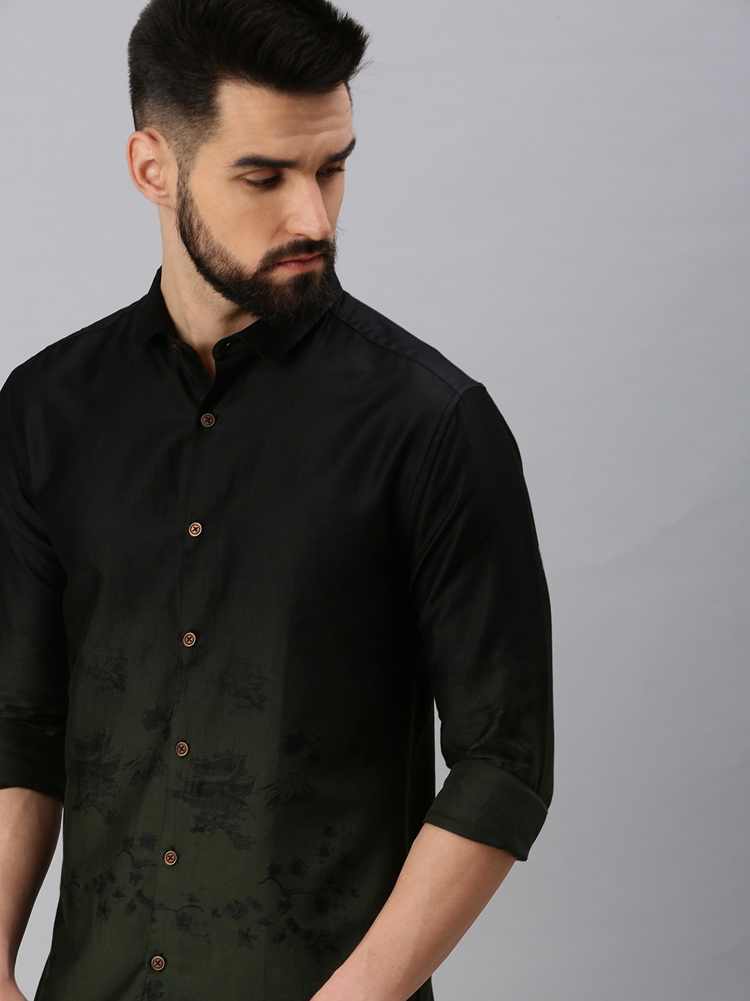 SHOWOFF Men's Regular Sleeves Colourblocked Black Shirt