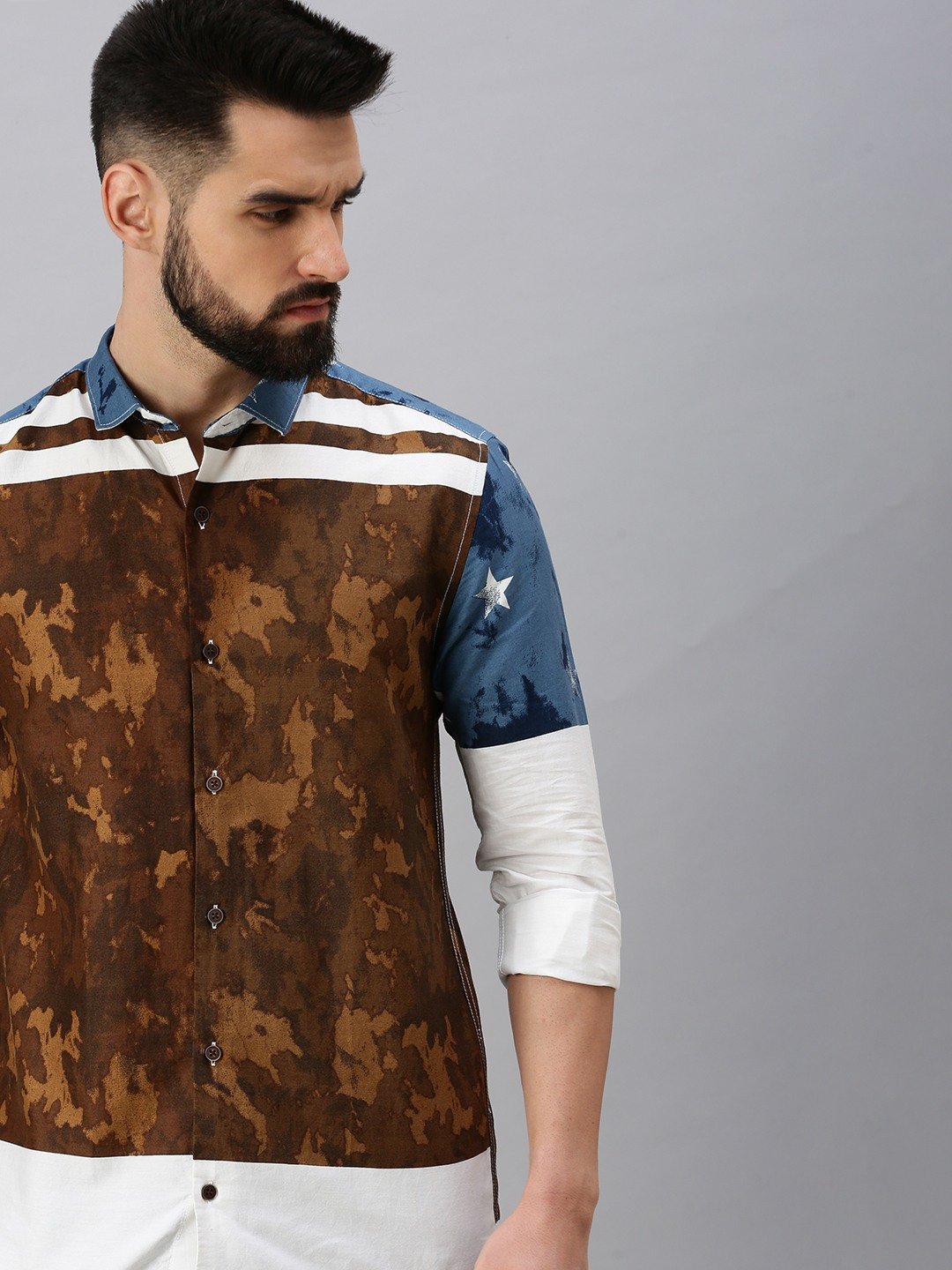 SHOWOFF Men's Regular Sleeves Abstract Olive Shirt
