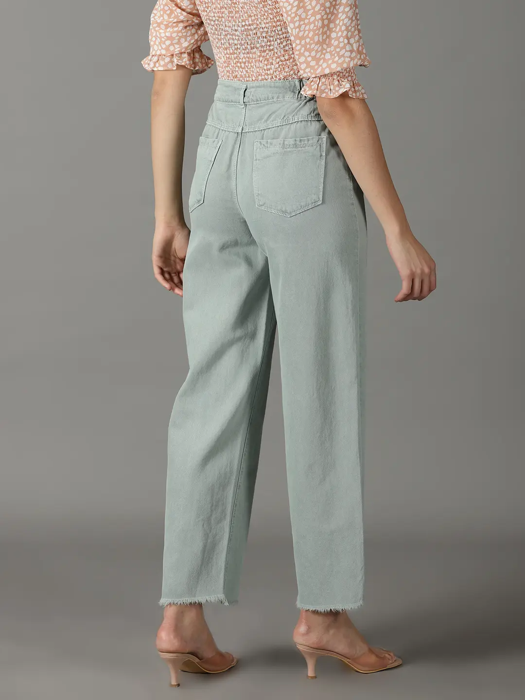 SHOWOFF Women Green Solid  Wide Leg Jeans