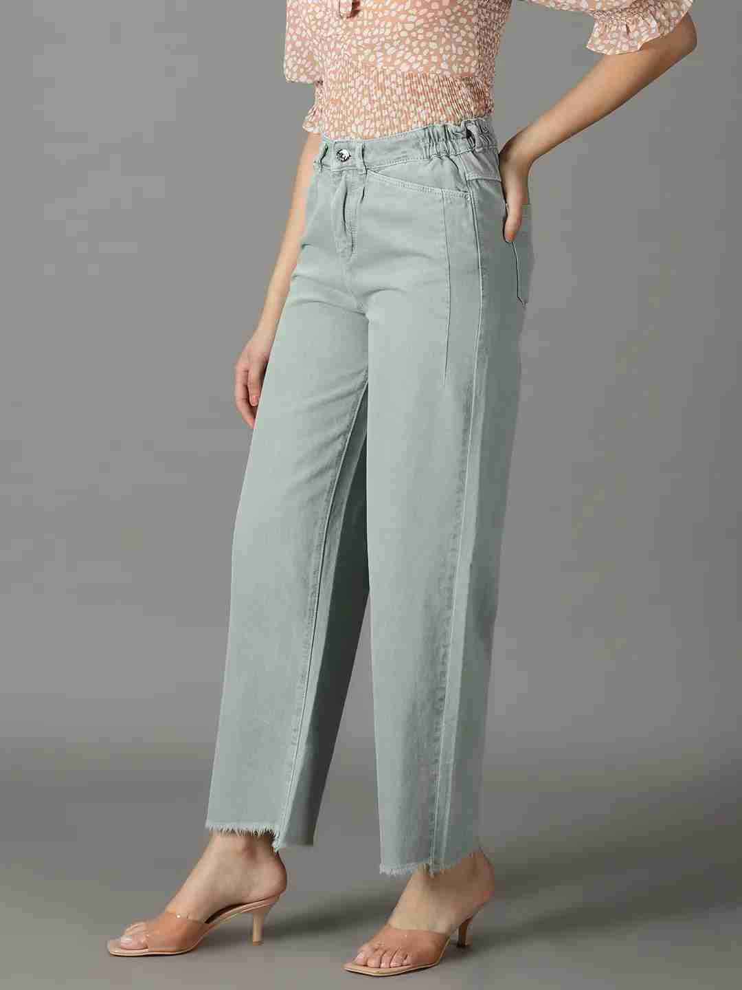 SHOWOFF Women Green Solid  Wide Leg Jeans