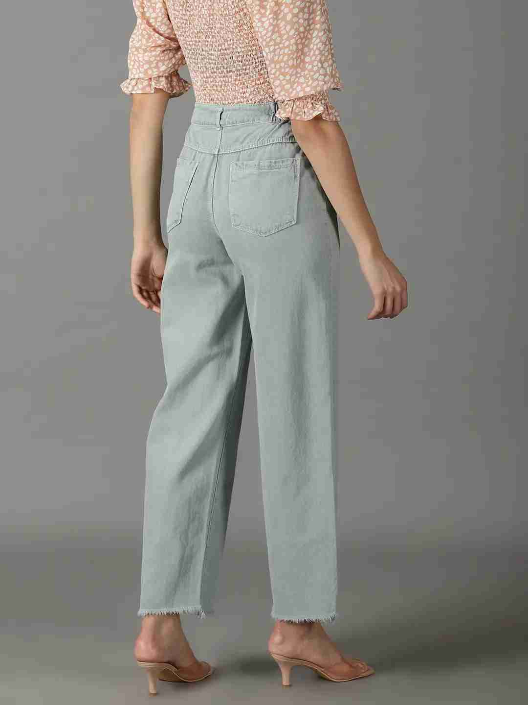 SHOWOFF Women Green Solid  Wide Leg Jeans