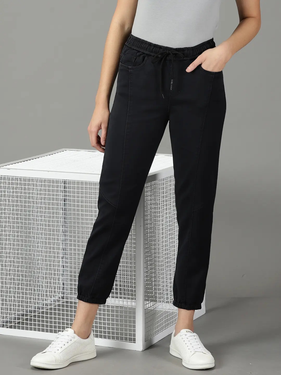 SHOWOFF Women's Stretchable Clean Look Black Jogger Jeans