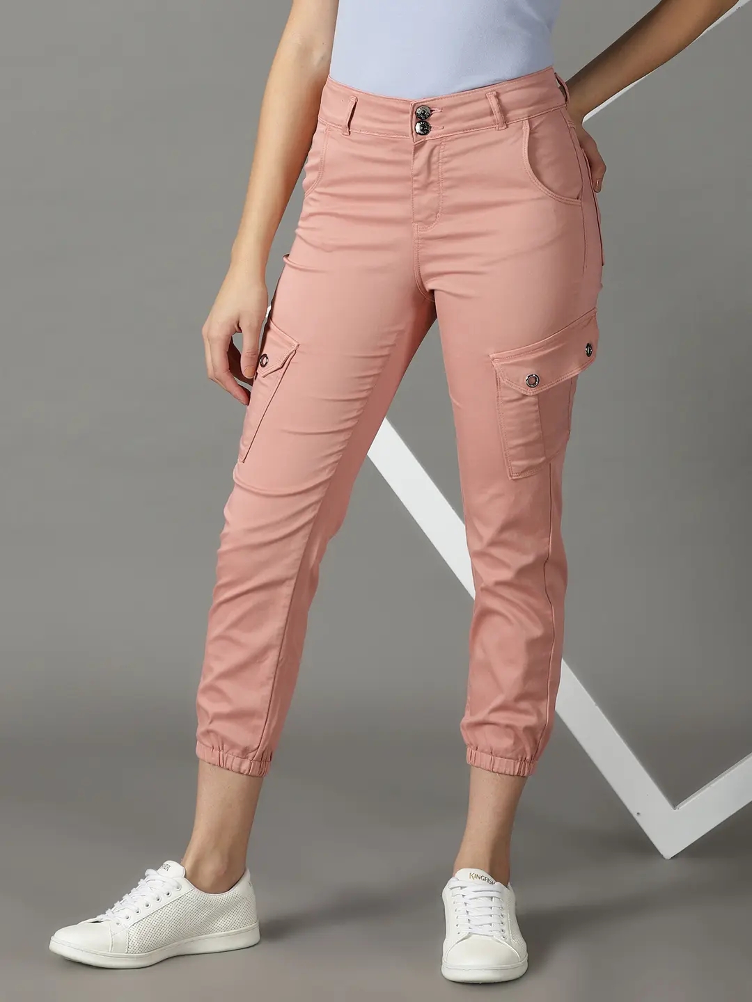 SHOWOFF Women's Stretchable Clean Look Pink Jogger Jeans