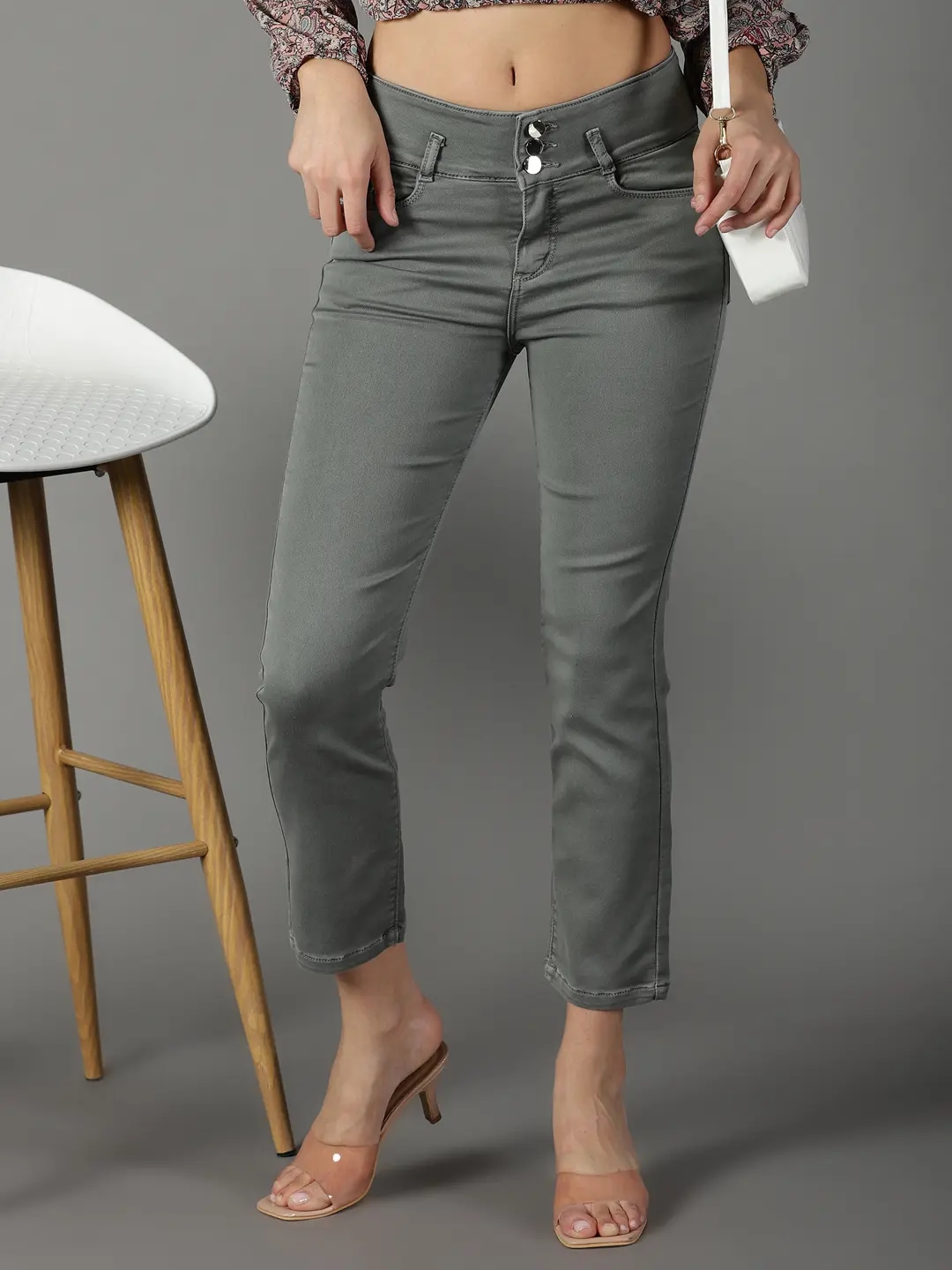 SHOWOFF Women's Stretchable Clean Look Grey Regular Fit Jeans