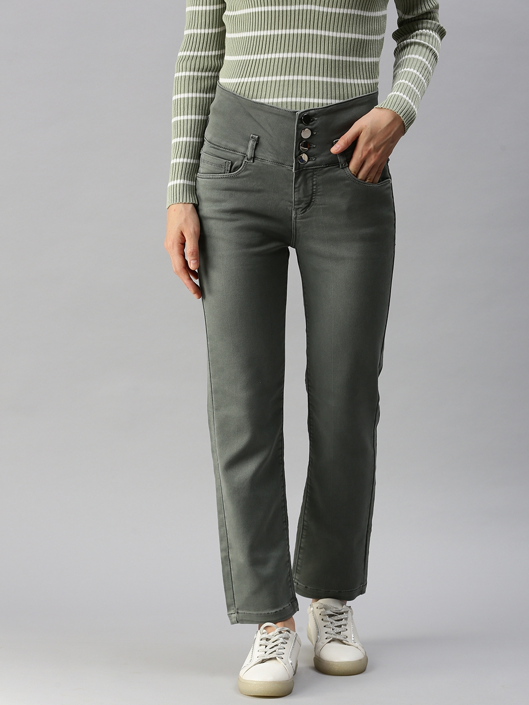 SHOWOFF Women's Clean Look Grey Regular Fit Denim Jeans