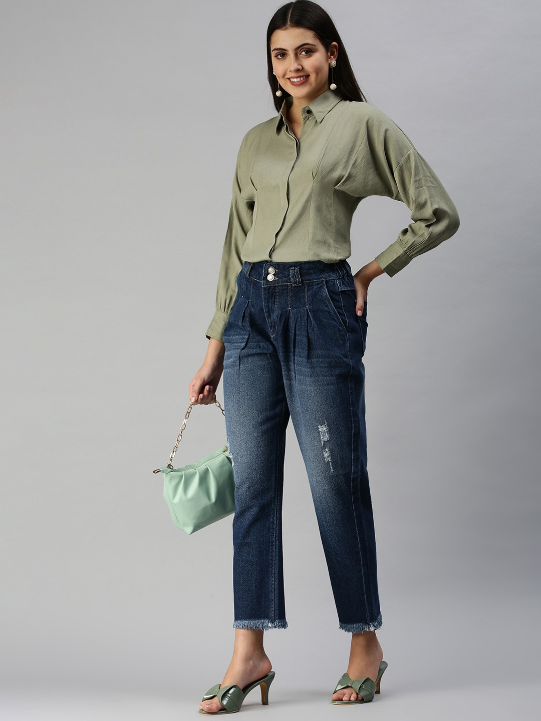 Women's Blue Denim Solid Jeans