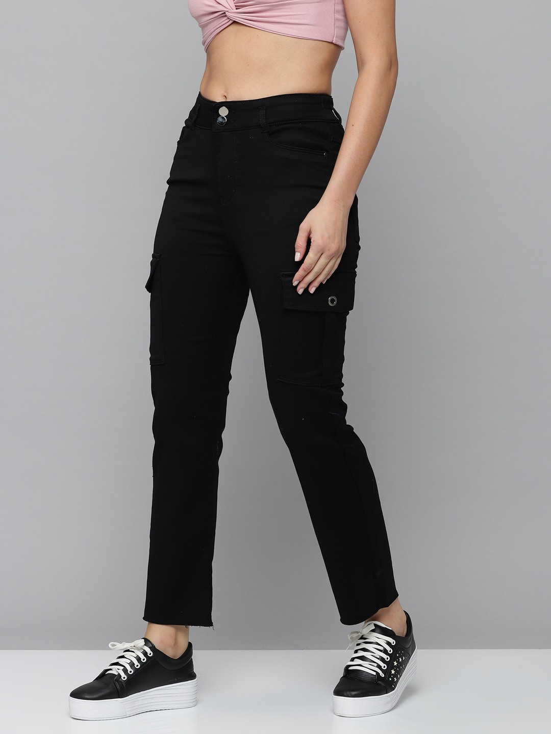 Women's Black Denim Solid Jeans
