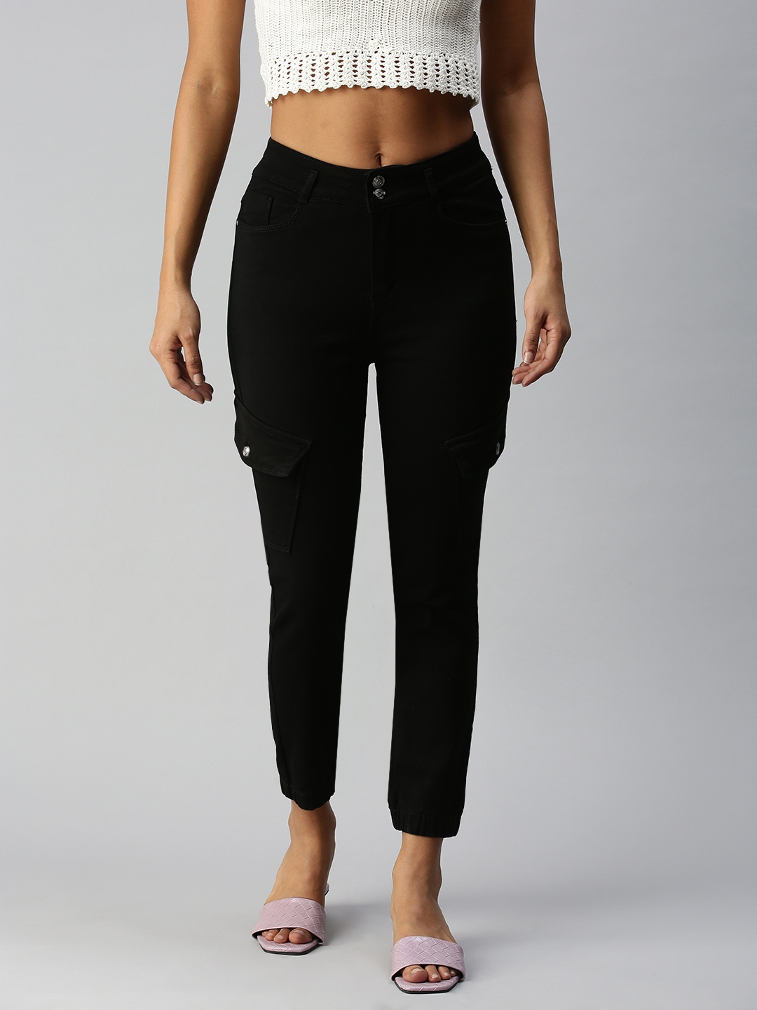 Showoff Women's Jogger Clean Look Black Jeans