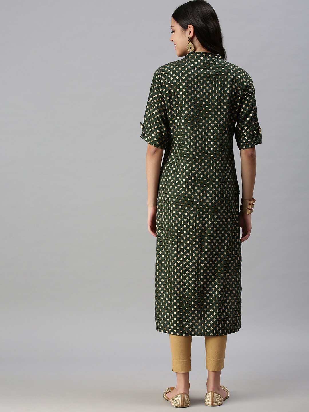 Women's Green Cotton Blend Printed Regular Kurtas