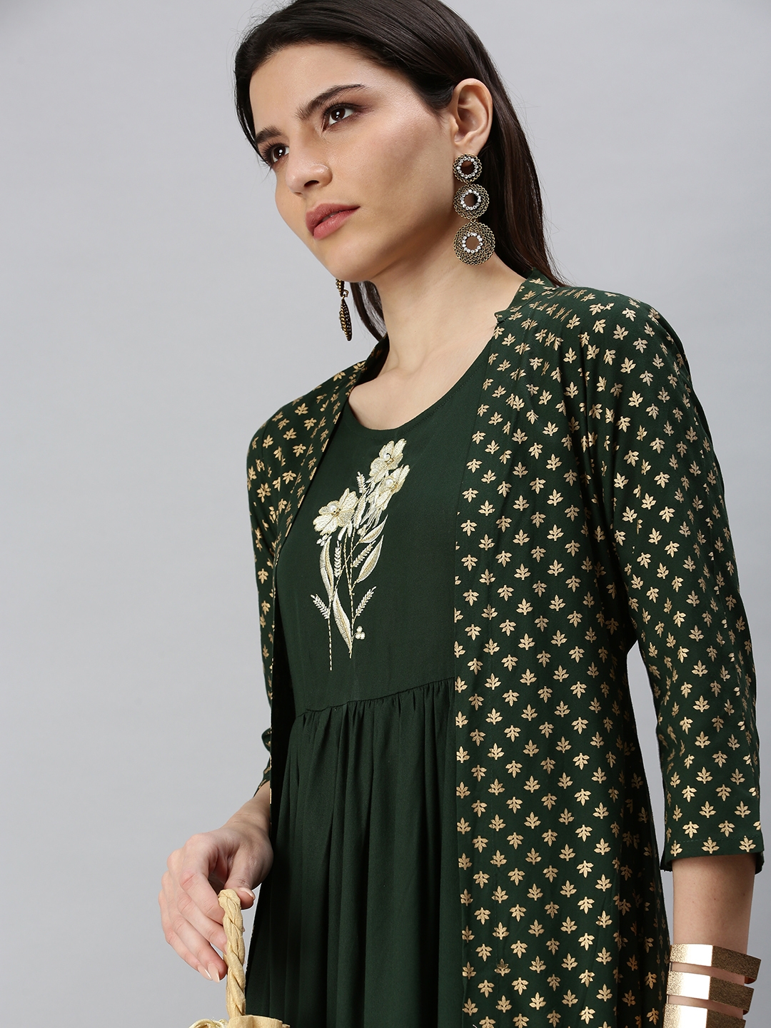 Women's Green Cotton Blend Printed Regular Kurtas
