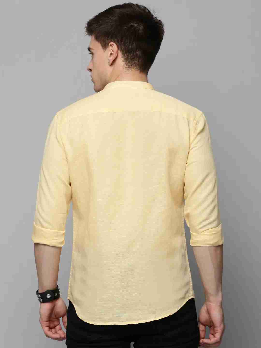 SHOWOFF Men's Mandarin Collar Yellow Solid Shirt