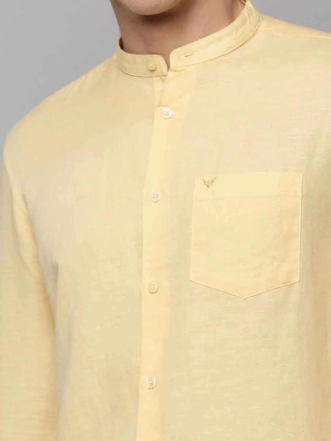 SHOWOFF Men's Mandarin Collar Yellow Solid Shirt