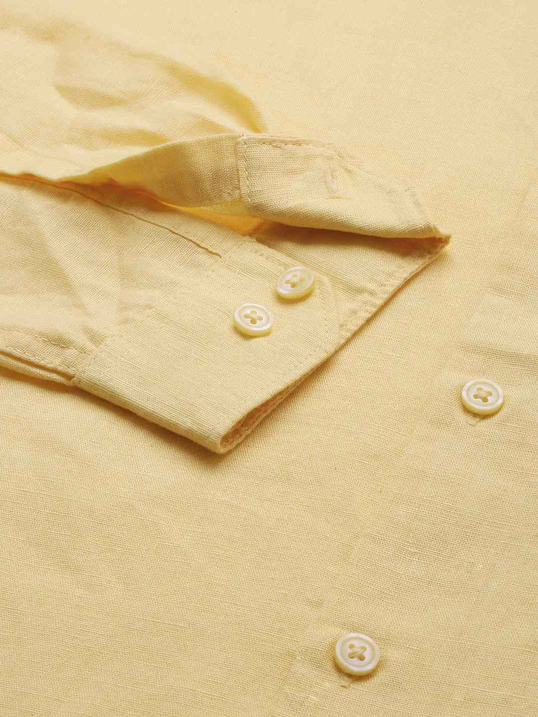 SHOWOFF Men's Mandarin Collar Yellow Solid Shirt