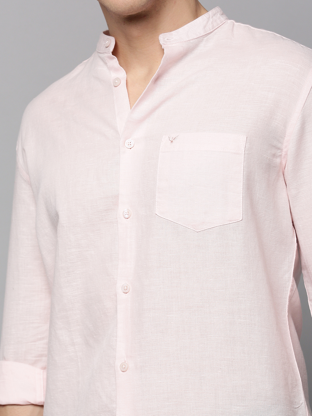 SHOWOFF Men's Mandarin Collar Pink Solid Shirt