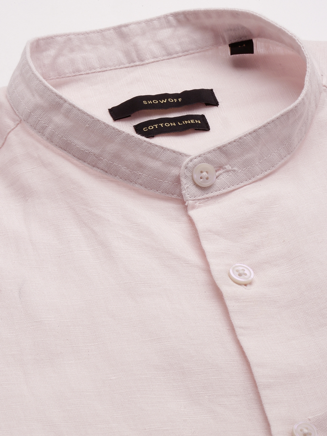 SHOWOFF Men's Mandarin Collar Pink Solid Shirt