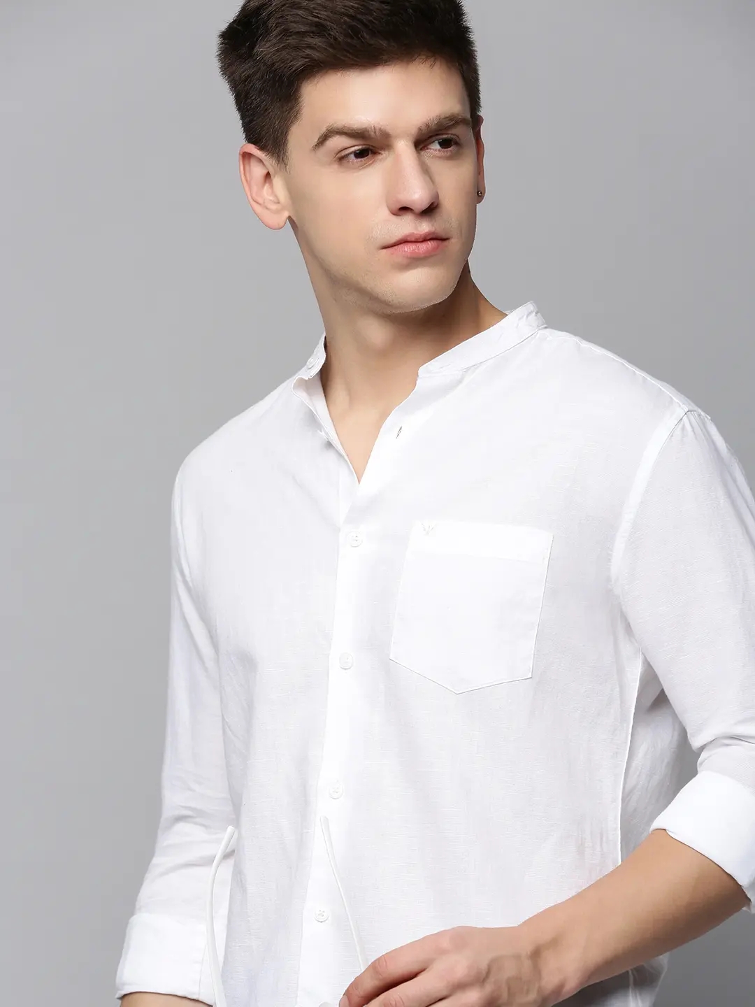 SHOWOFF Men's Mandarin Collar White Solid Shirt