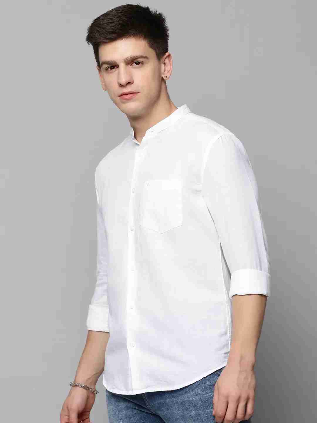 SHOWOFF Men's Mandarin Collar White Solid Shirt
