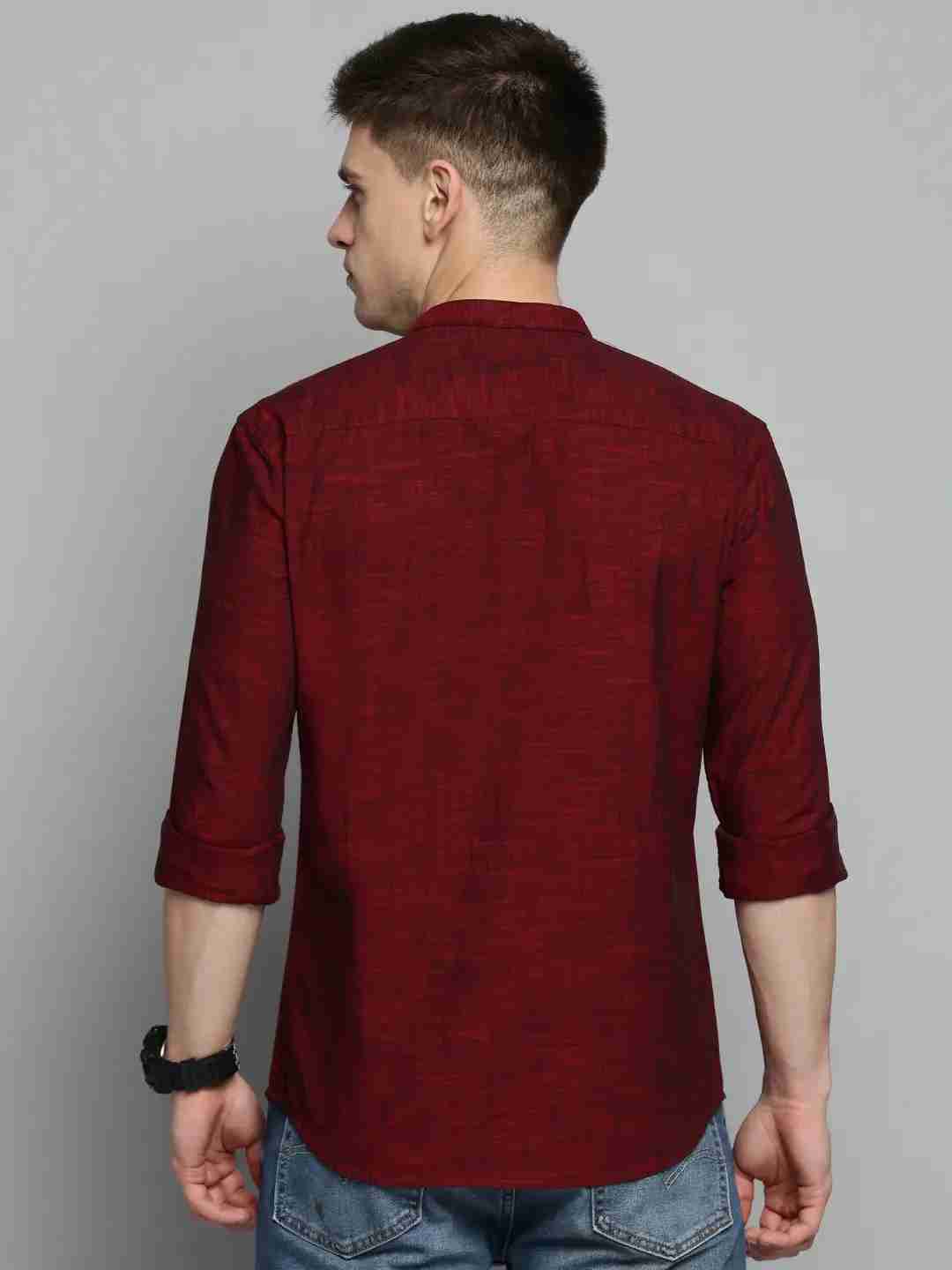 SHOWOFF Men's Mandarin Collar Burgundy Solid Shirt
