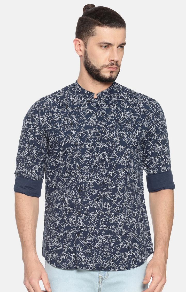 Showoff Mens Cotton Navy Blue Casual Printed Shirt