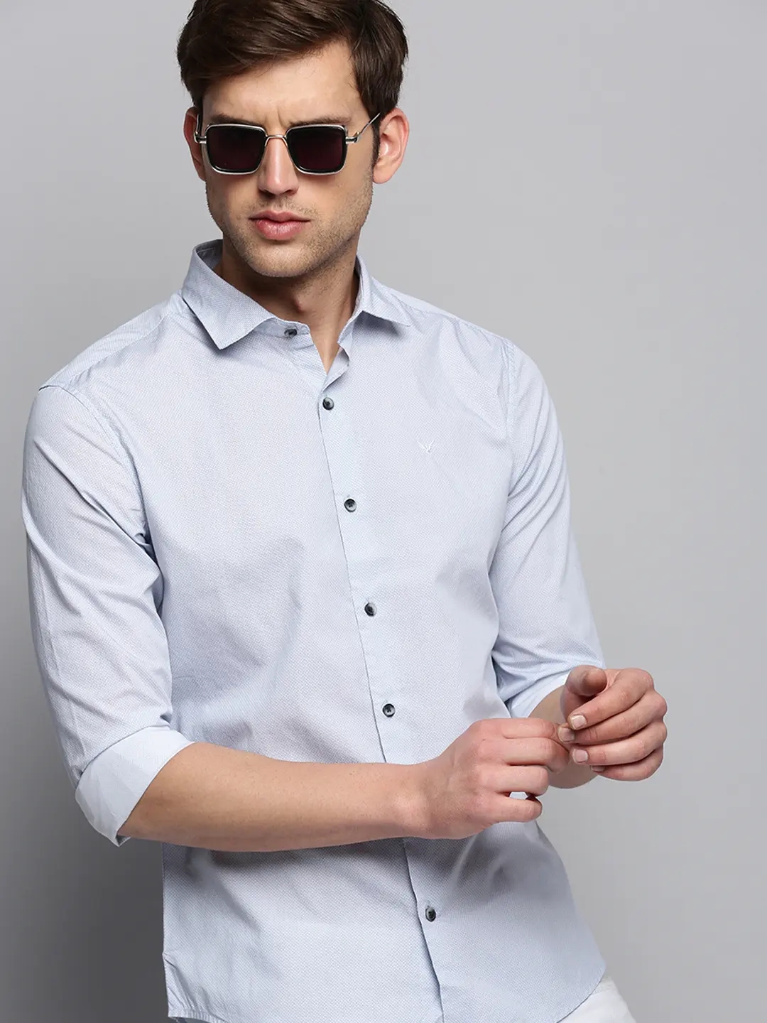 SHOWOFF Men's Spread Collar Printed White Classic Shirt